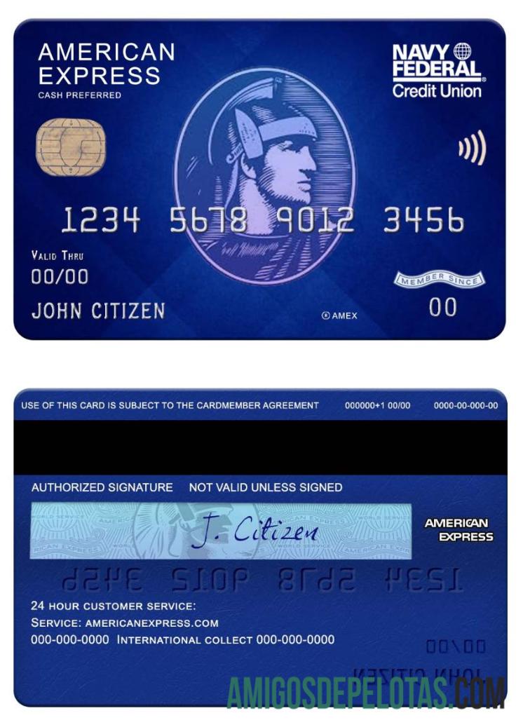 Banco Federal Union da Marinha dos EUA Amex Blue Cash Preferred amostra